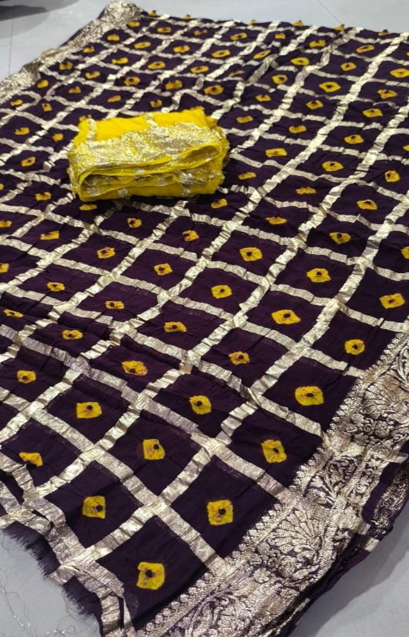 Pure Viscose Grorgette Zari Checks Fabric SareeWINE
