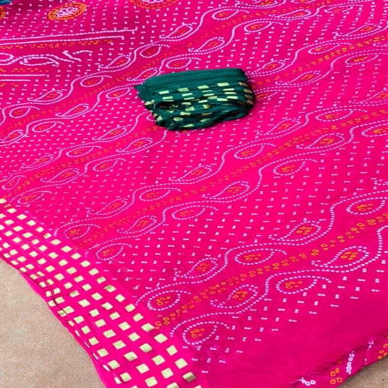 Jorjet Dibbi Chunri Bhandej Zari Saree, Rani