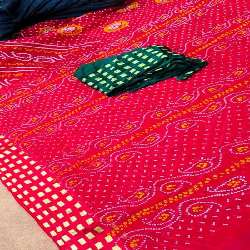 Jorjet Dibbi Chunri Bhandej Zari Saree, Red