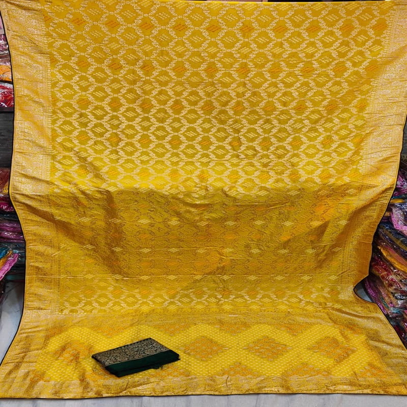 Pure Dola Silk Fabric With Mina Jari Viving Saree (Patola Saree), Yellow