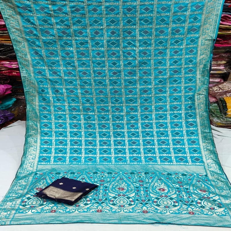 pure viscose Georgette  zari checks fabric, Firoji