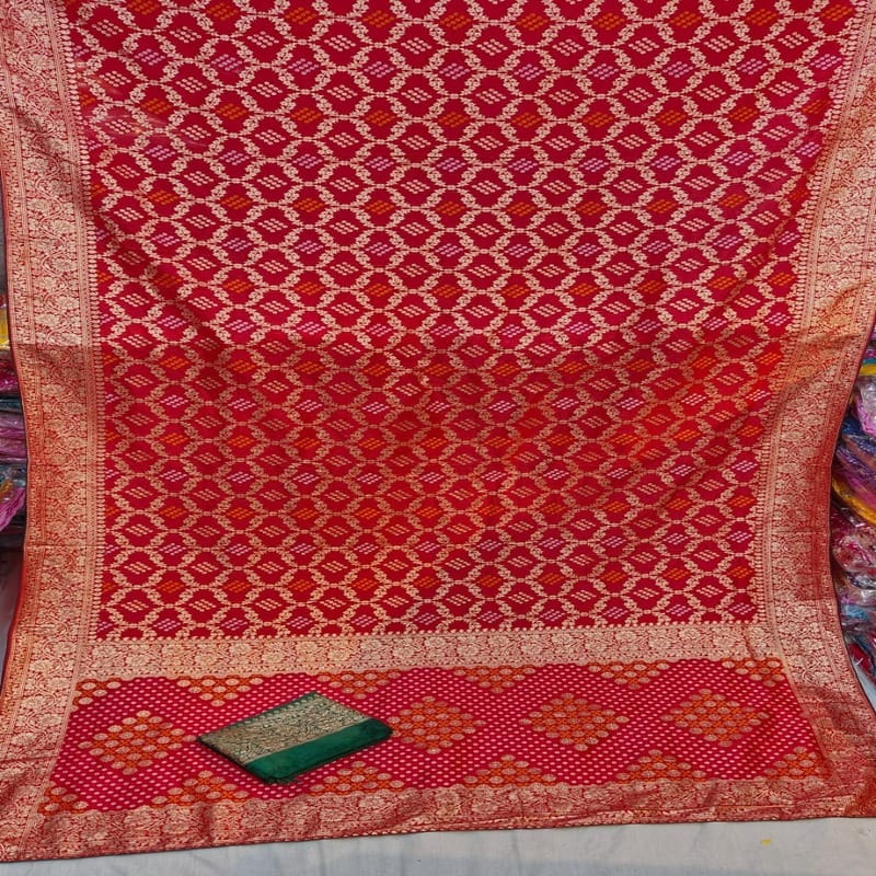 Pure Dola Silk Fabric With Mina Jari Viving Saree (Patola Saree), Red