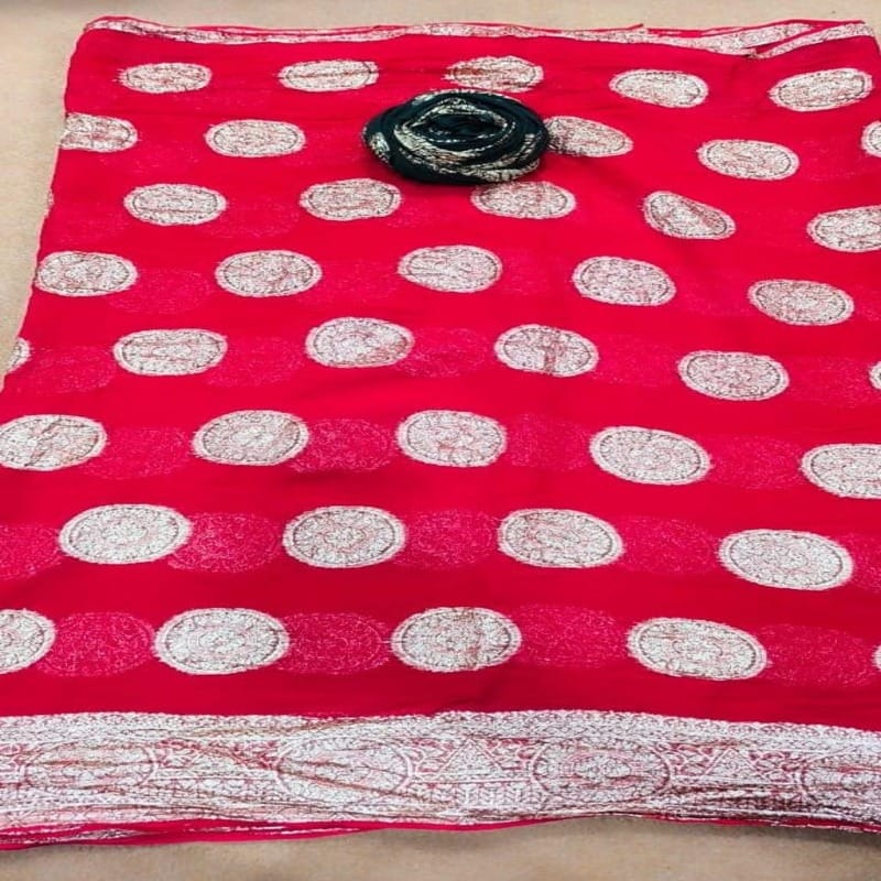 Pure Viscose Georgette Havi  Zari Border Fabric Saree, Red