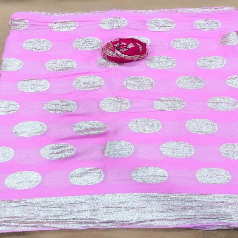 Pure Viscose Georgette Havi  Zari Border Fabric Saree, Pink