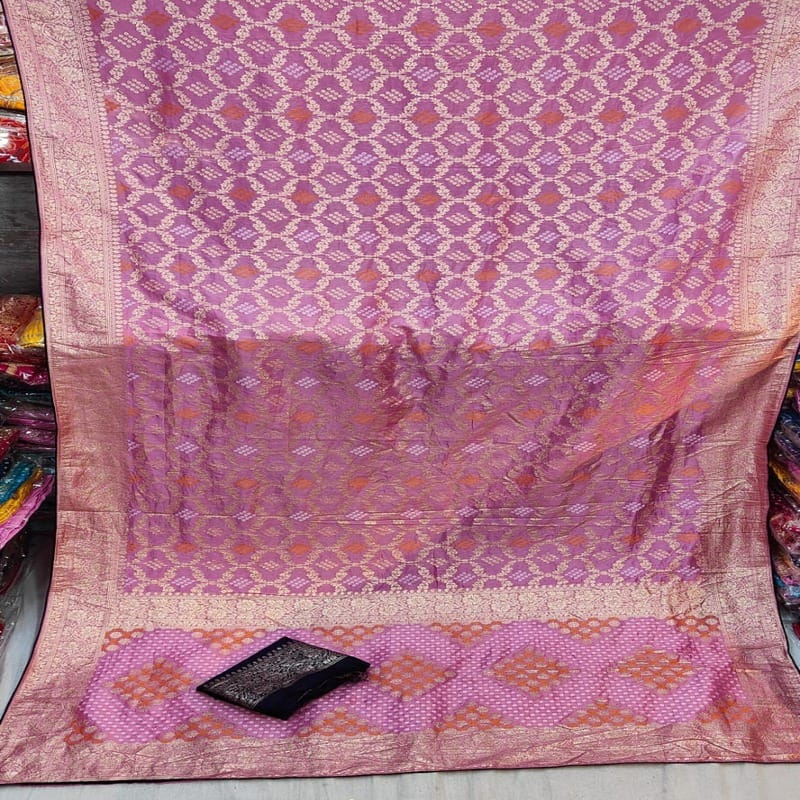 Pure Dola Silk Fabric With Mina Jari Viving Saree (Patola Saree), Pink