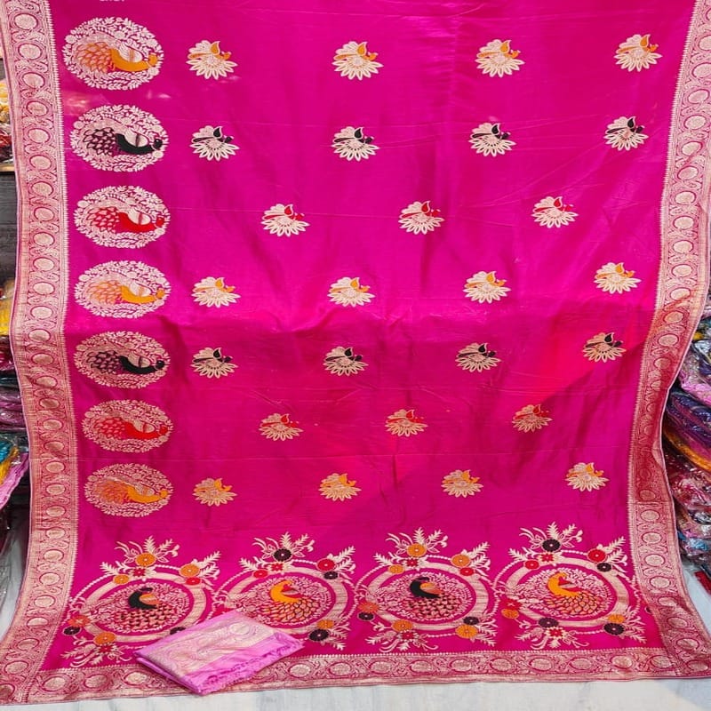 Dola Mina Peacock Zari Fabric Saree, Rani