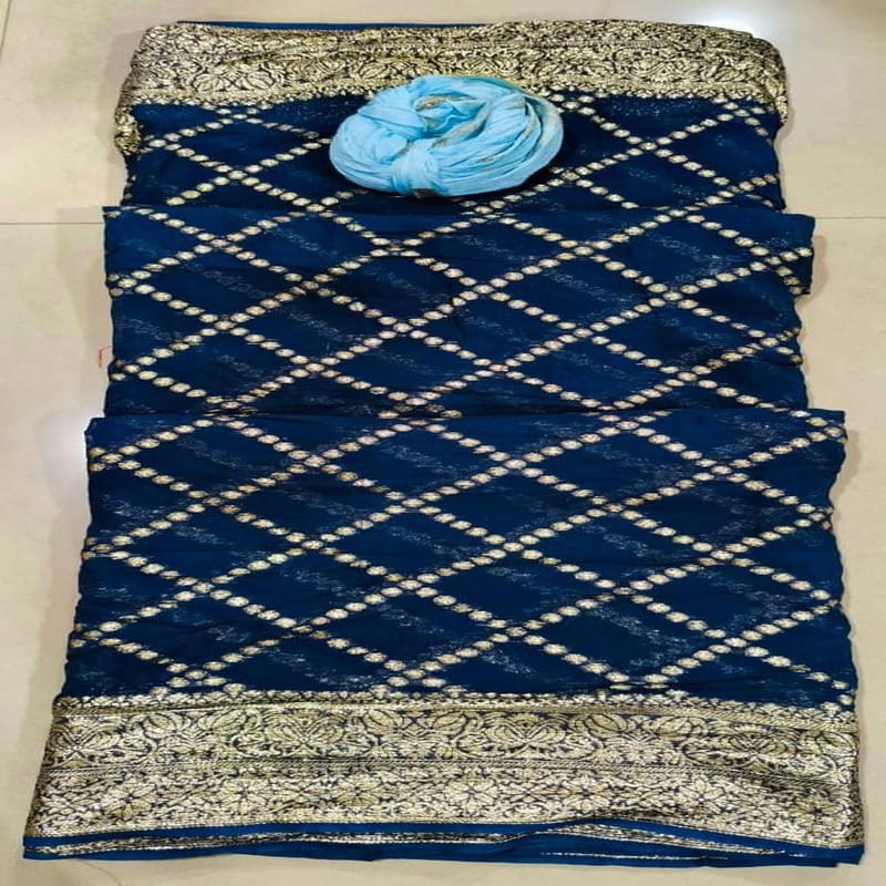 dola mina zari saree, Navy Blue