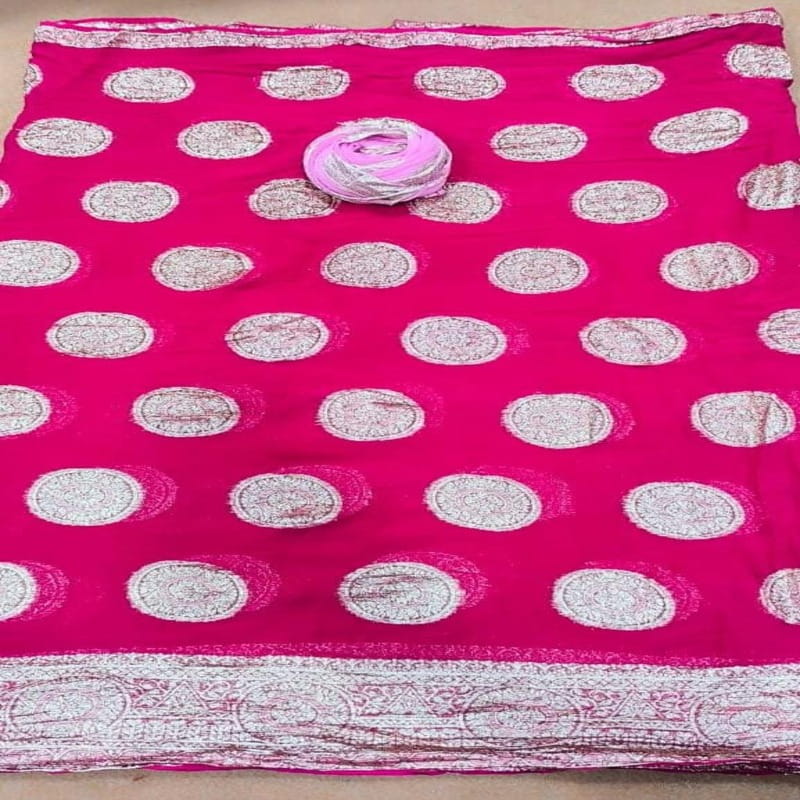 Pure Viscose Georgette Havi  Zari Border Fabric Saree, Rani