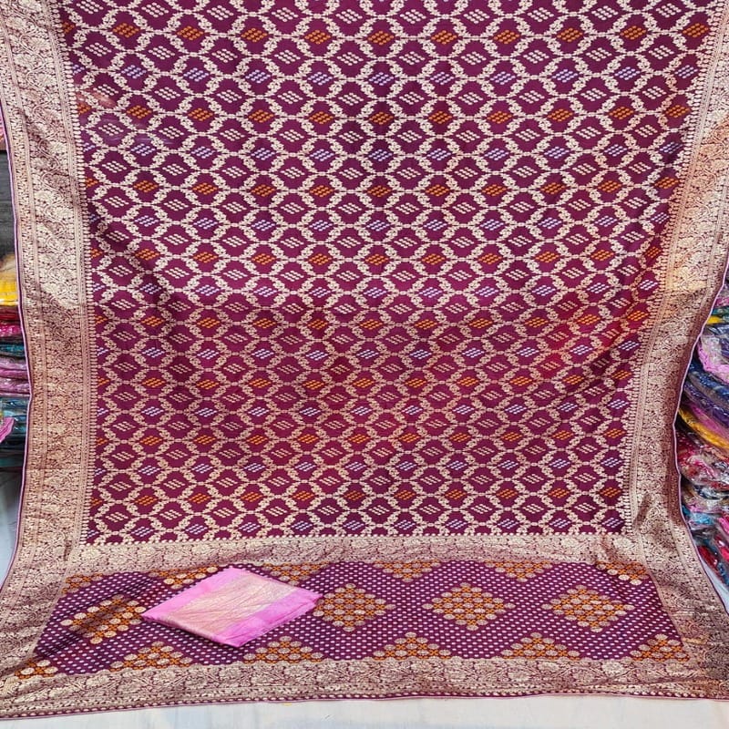 Pure Dola Silk Fabric With Mina Jari Viving Saree (Patola Saree), WINE