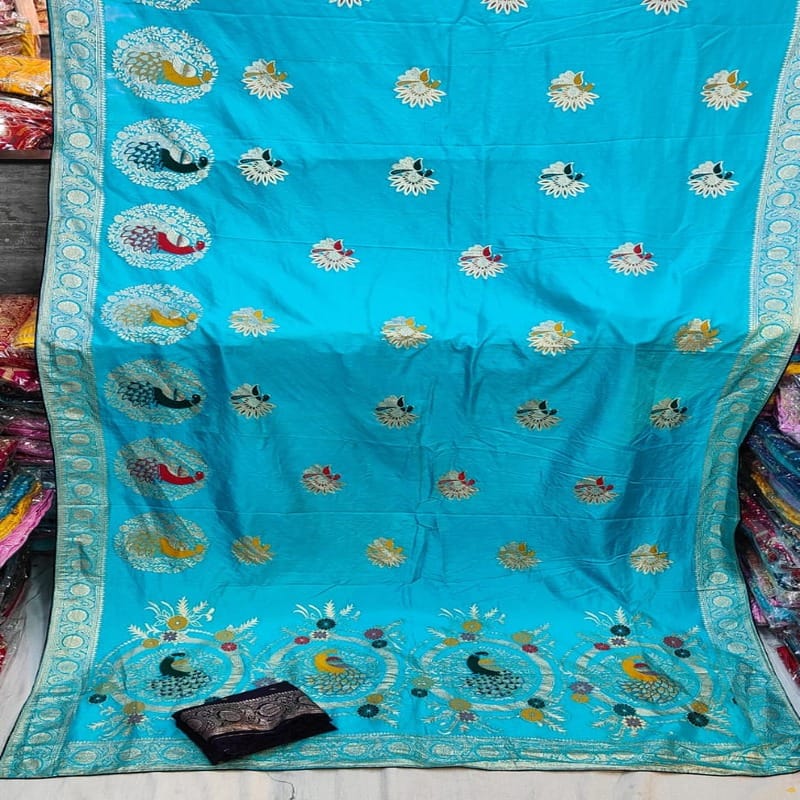 Dola Mina Peacock Zari Fabric Saree, Soft Amber