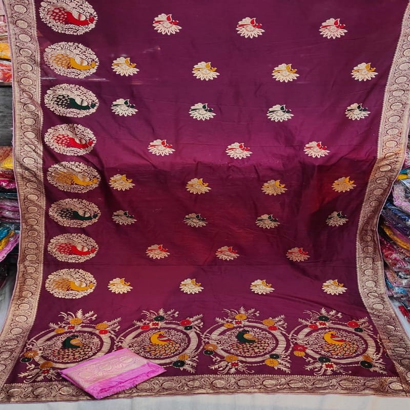 Dola Mina Peacock Zari Fabric Saree, As Picture