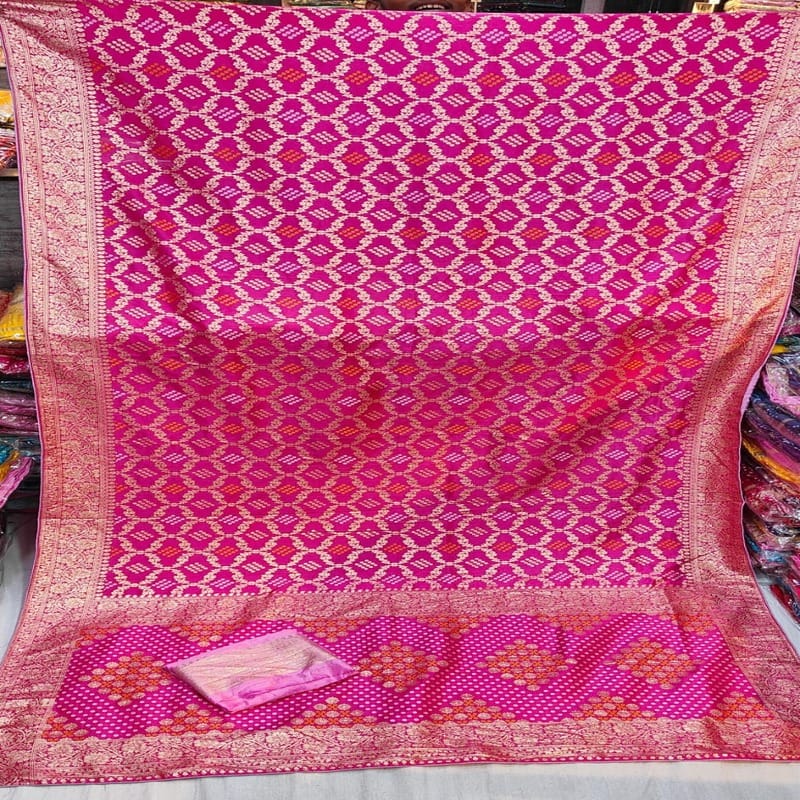 Pure Dola Silk Fabric With Mina Jari Viving Saree (Patola Saree), Rani