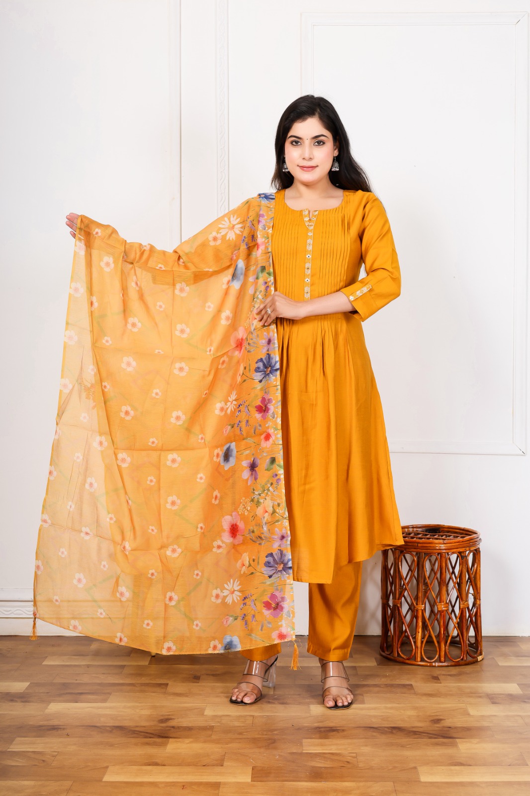 Vertical Fabric Frok Suitmustard, L