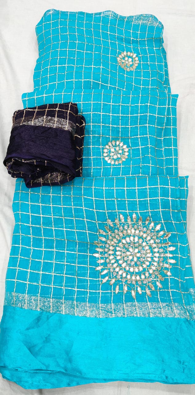 Designer Sequin Sun Motif Party Wear Saree with Blouse PieceSky Blue