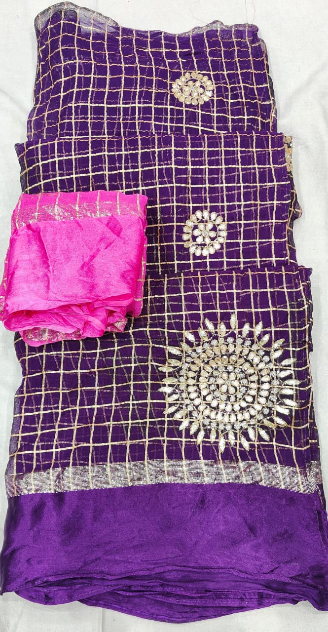 Designer Sequin Sun Motif Party Wear Saree with Blouse PiecePurple