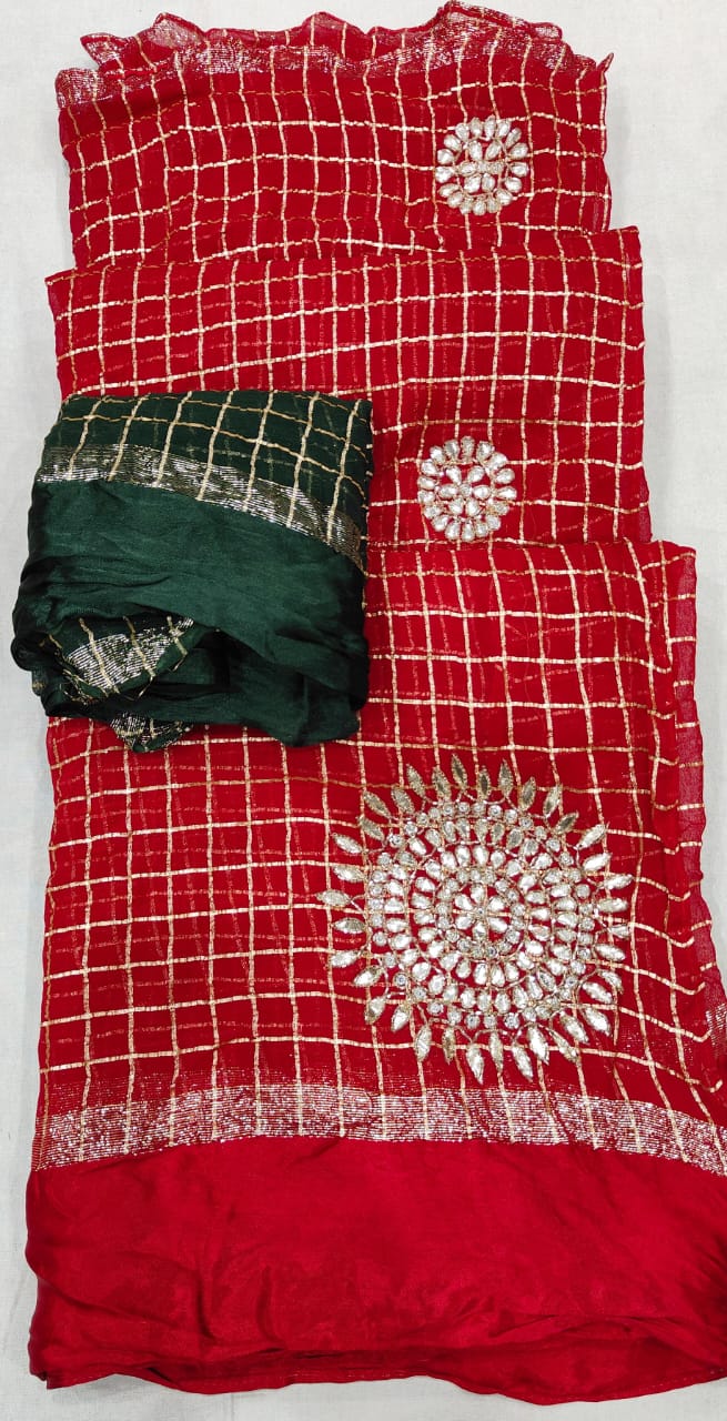 Designer Sequin Sun Motif Party Wear Saree with Blouse PieceRed