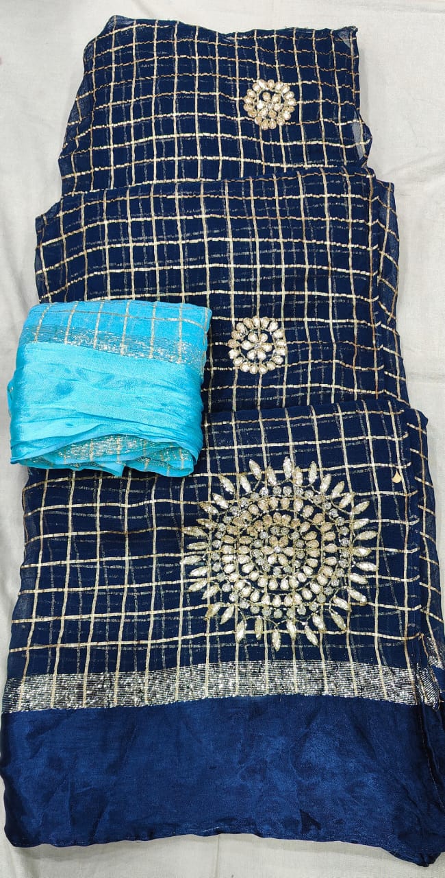 Designer Sequin Sun Motif Party Wear Saree with Blouse PieceDark Blue