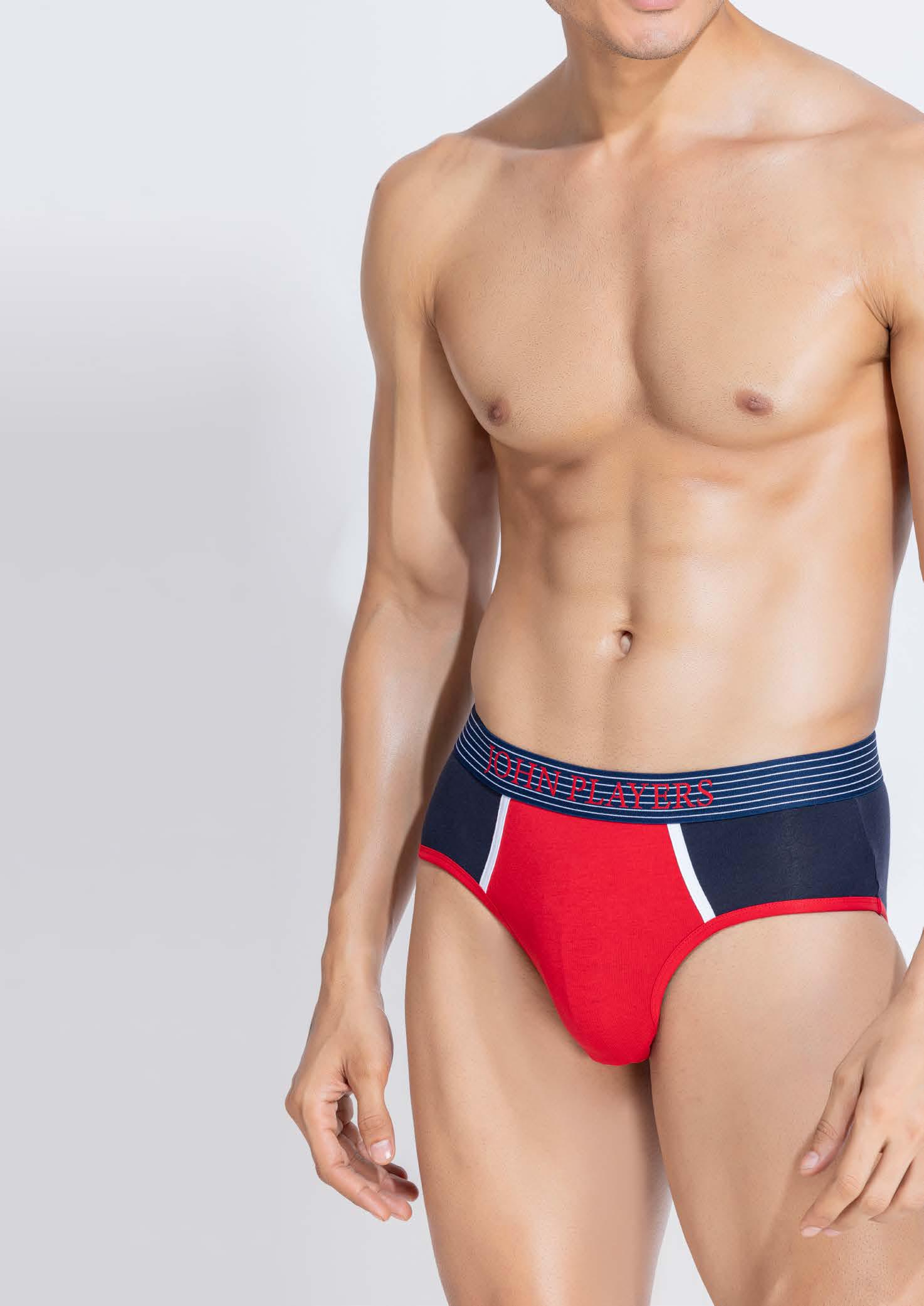 JBF041 Men's V Brief with Contrast Panel, L, RED-BLACK