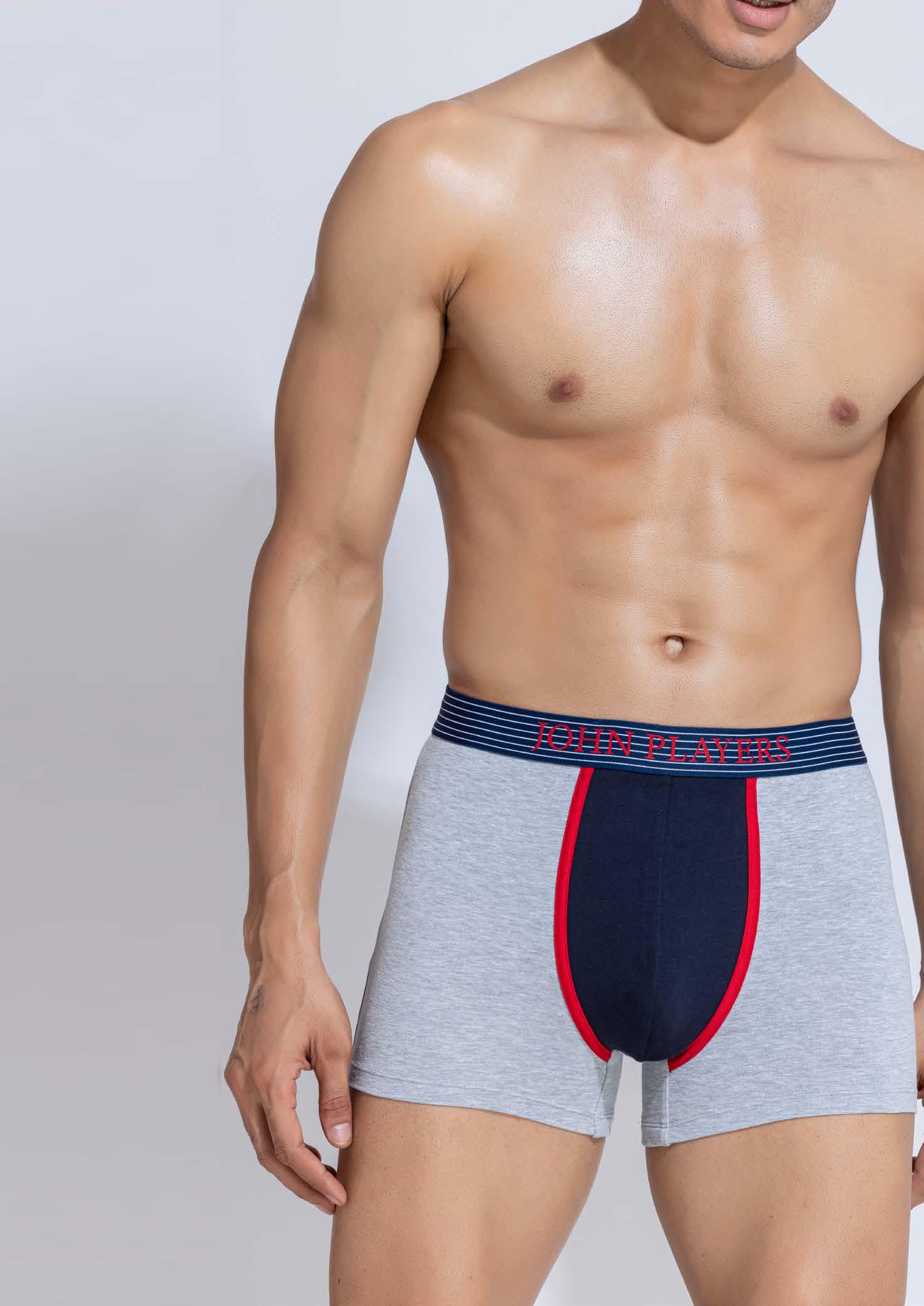 JTK042 Men's Cotton Trunk with Contrast Crotch Panel, Grey, L