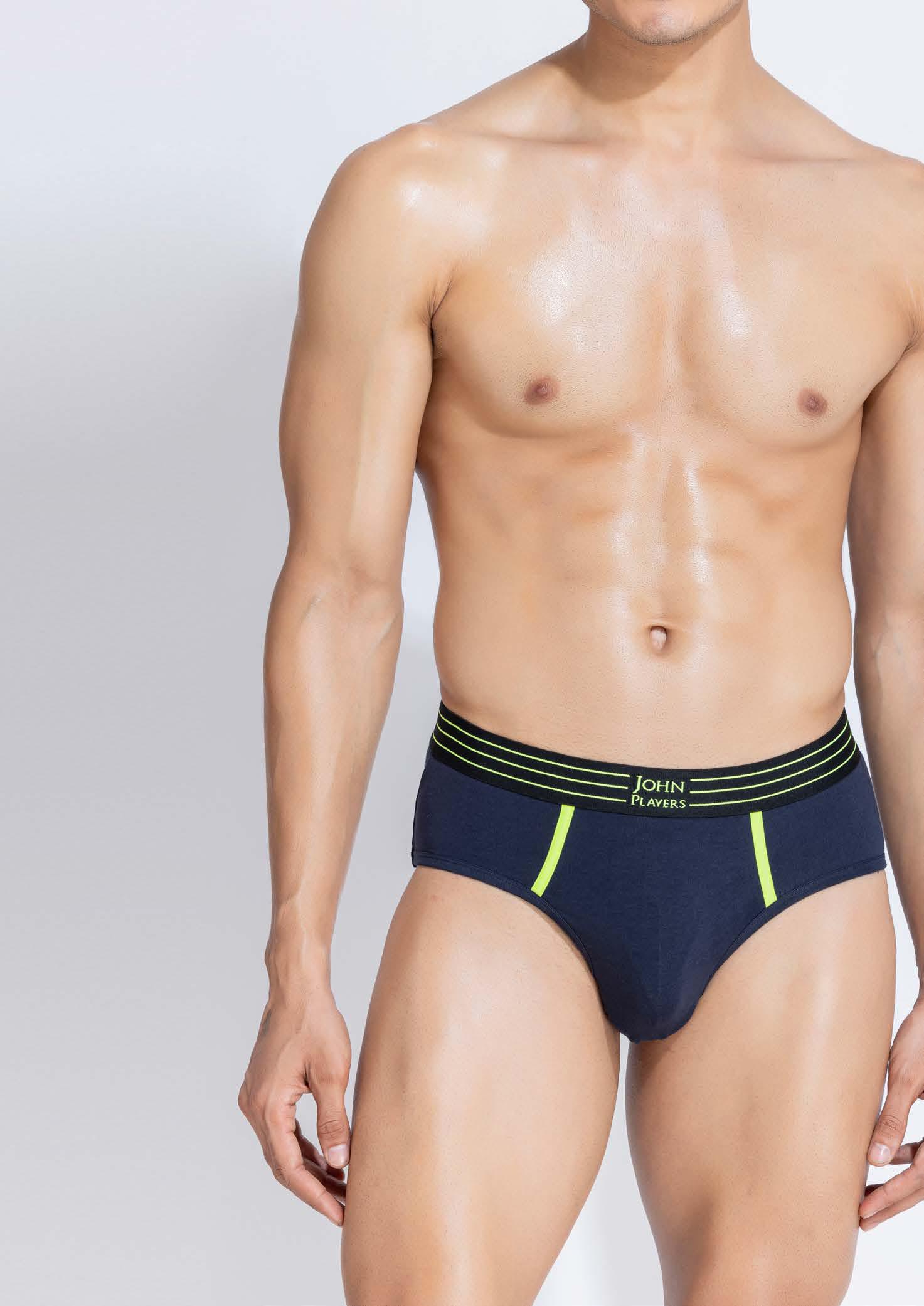 Men’s JBF043 Cotton Stretch V-Brief with Striped Waistband, Navy Blue, XXL