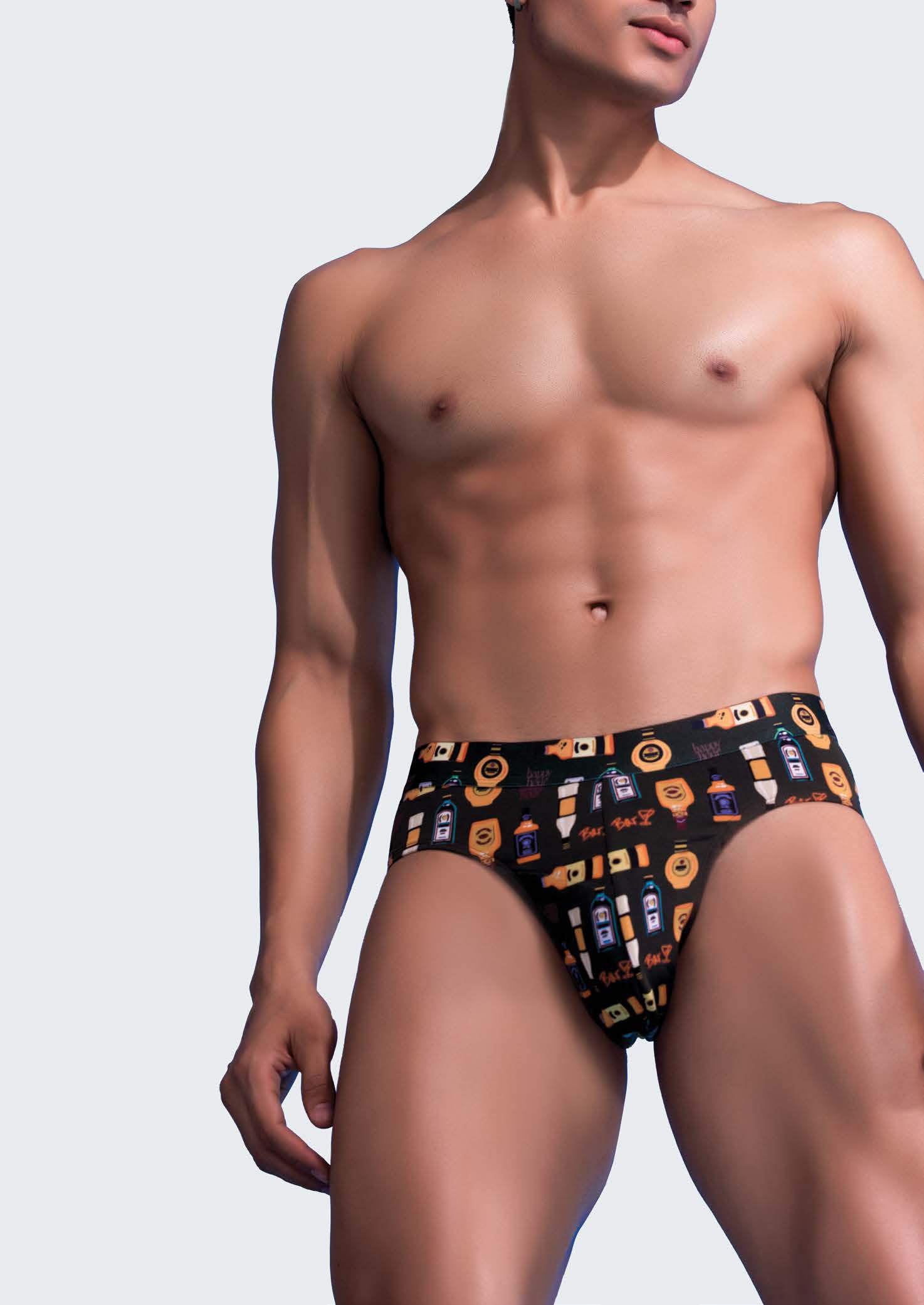 JBF027 Quirky Cotton Printed Brief, Black, L