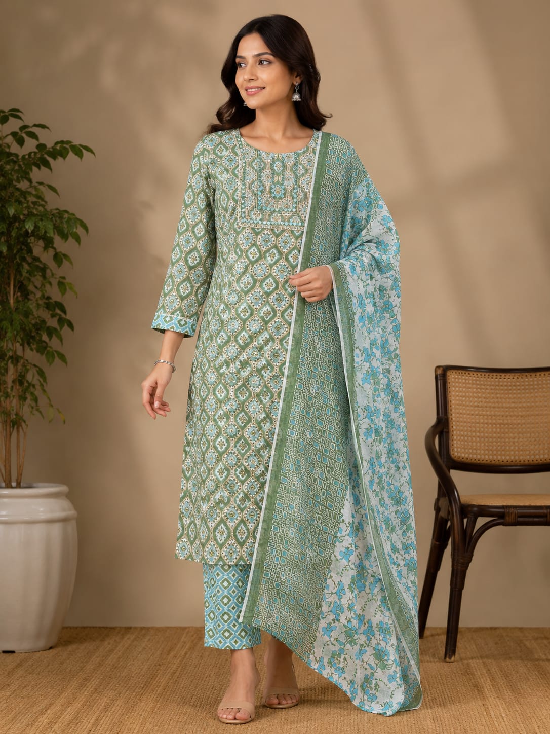 Premium Cotton Kurti Pant Dupatta Set for Women