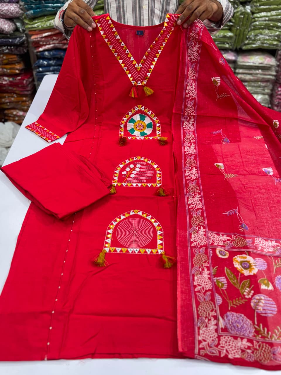 Women's Mirror Work Cotton Kurti with Tassel Neck Design – Multi Color Ethnic Wear