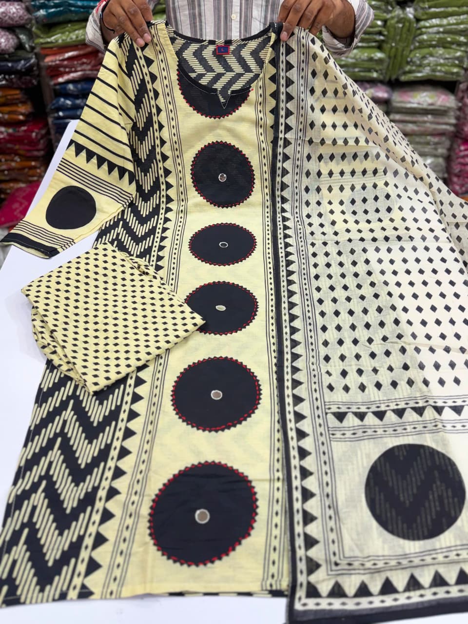 Women's Tribal Circle Print Cotton Kurti – Multi-Color Casual Ethnic Wear