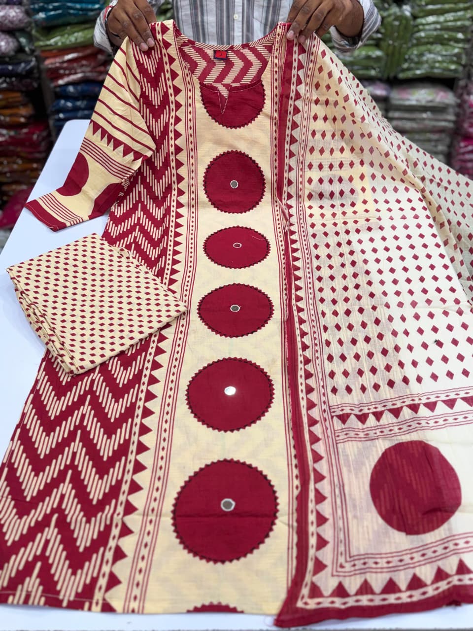 Women's Tribal Circle Print Cotton Kurti – Multi-Color Casual Ethnic Wear