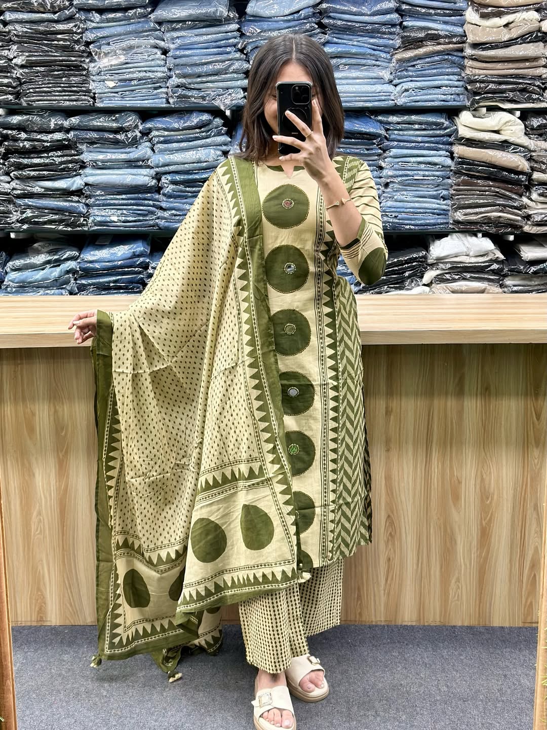Ethnic Handblock Print Cotton Kurta Palazzo Suit Set with Dupatta