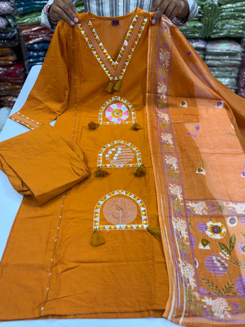 Women's Mirror Work Cotton Kurti with Tassel Neck Design – Multi Color Ethnic Wear