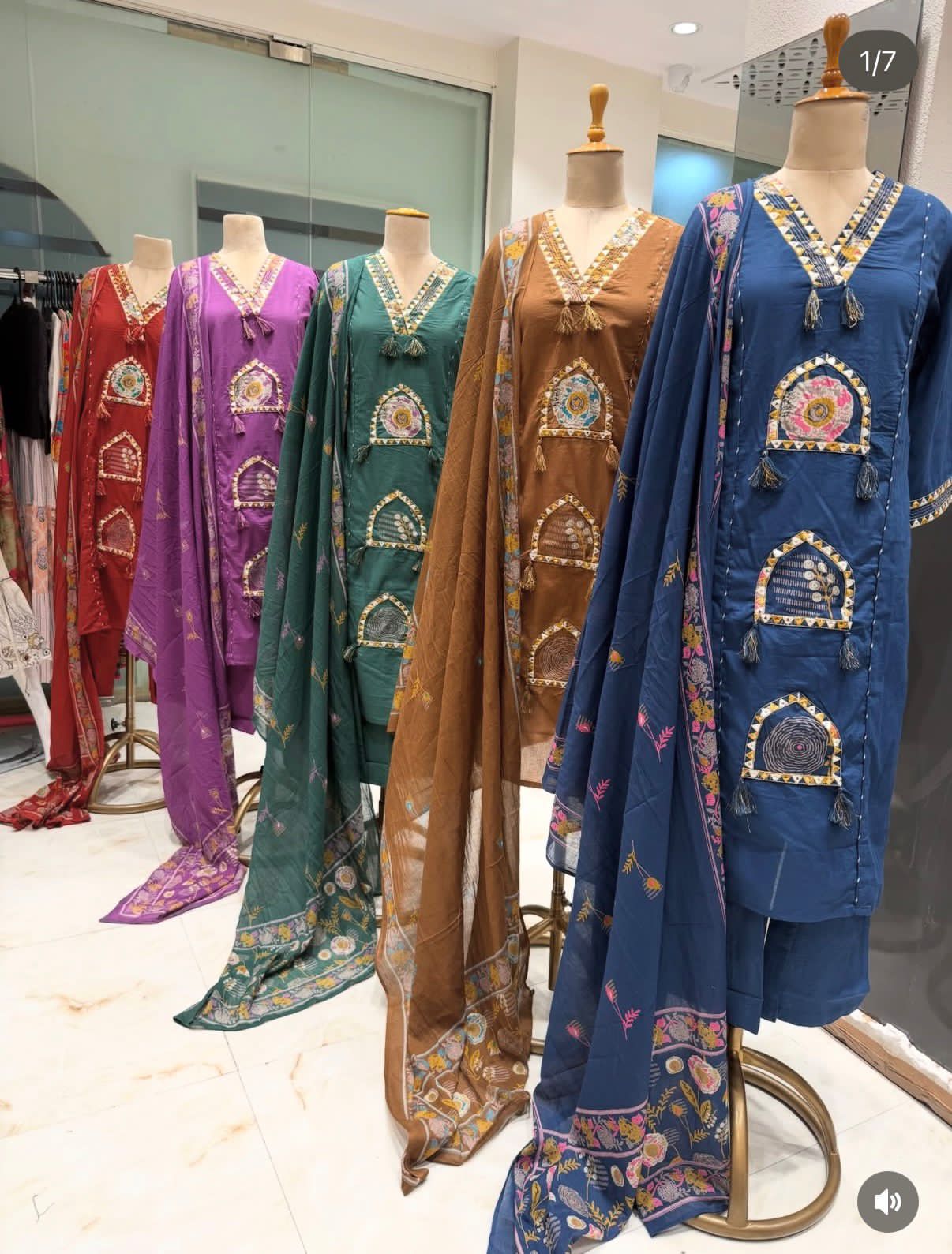 Premium Ethnic Mirror Work Kurti Pant Dupatta Set for Women