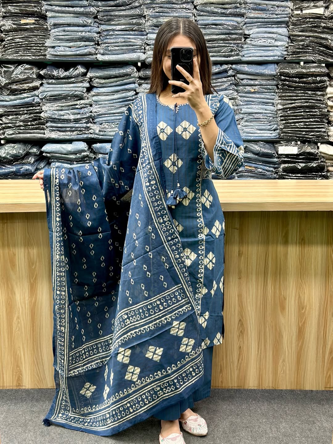 Women's Hand Block Print Cotton Kurta Pant Dupatta Set – Ethnic Straight Fit Suit Set