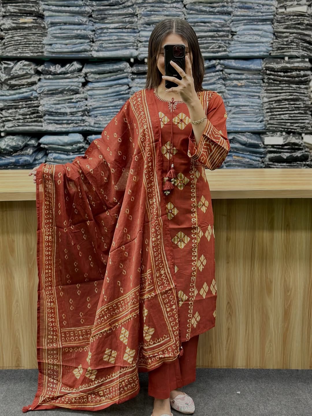 Women's Hand Block Print Cotton Kurta Pant Dupatta Set – Ethnic Straight Fit Suit Set
