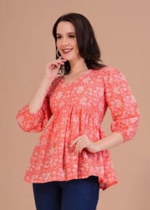 LASHIFY  Casual Regular Sleeves Printed Women Orange Top