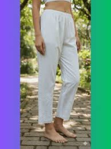White Cotton Flex Schiffli Pant