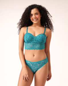 Clovia Lace Longline Padded Bra & Brief Set BR|MP2097