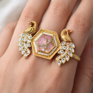 Royal Peacock Rose Quartz Statement Ring
