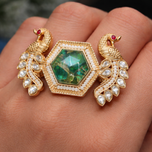 Royal Peacock Emerald Hexa Statement Ring