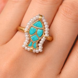 Turquoise & Seed Pearl -Deep Sea- Fish Ring