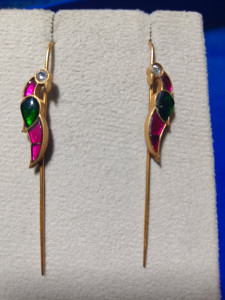 Emerald & Ruby Kundan Leaf Drop Gold Tone Earrings