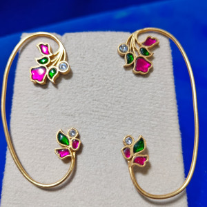 Ruby & Emerald Floral Open Hoop Earrings