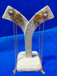 Golden Leaf Crystal Long Chain Drop Earrings