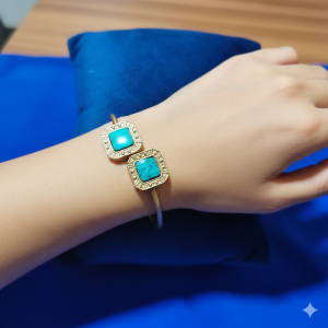 Turquoise Square Stone Dual Cuff Bracelet