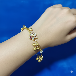 Ruby & Kundan Floral Gold Bracelet with Ghungroo Charms