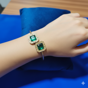 Emerald Green Square Stone Dual Cuff Bracelet