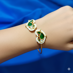 Emerald Green Paisley Beaded Open Cuff Bracelet