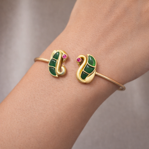 Emerald Swan Designer Open Cuff Bracelet