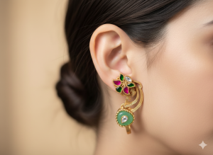 Mint Green Floral Kundan Drop Earrings