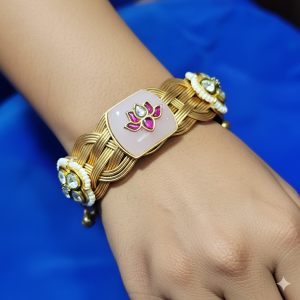 Traditional Woven Floral Stone Bracelet with Pearl Detailing for Women